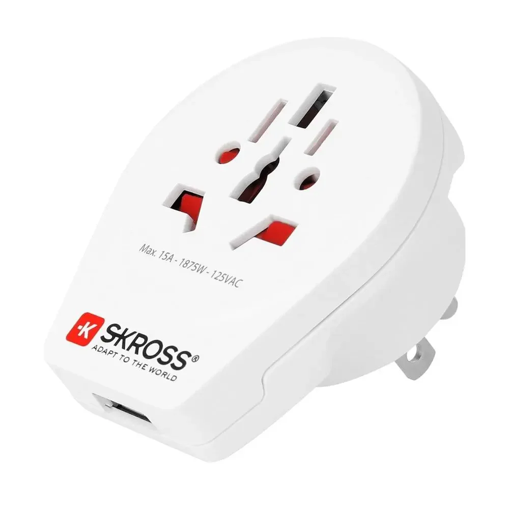 NEW Skross World to USA Travel Adapter USB Charger, White